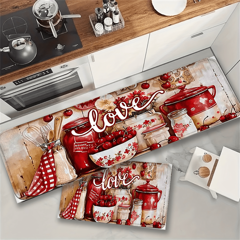 Commercial Kitchen Background - Vintage Red Love Cherry Pattern Kitchen