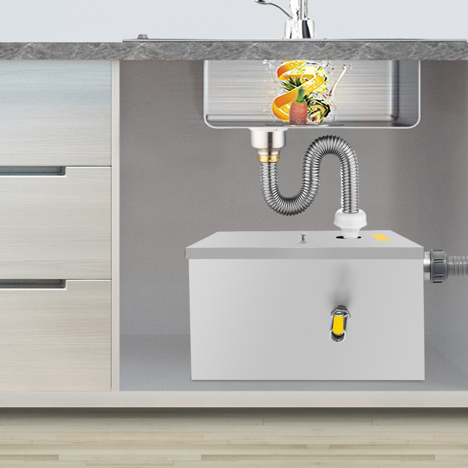Commercial Kitchen Grease Interceptor - w/Drainage Pipe+Lid for Kitchen Restaurant 20L