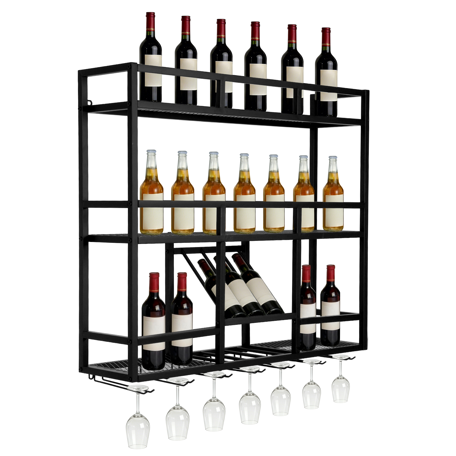 Commercial Kitchen Wall Shelves - 3 Tiers Wall Mounted Wine Rack
