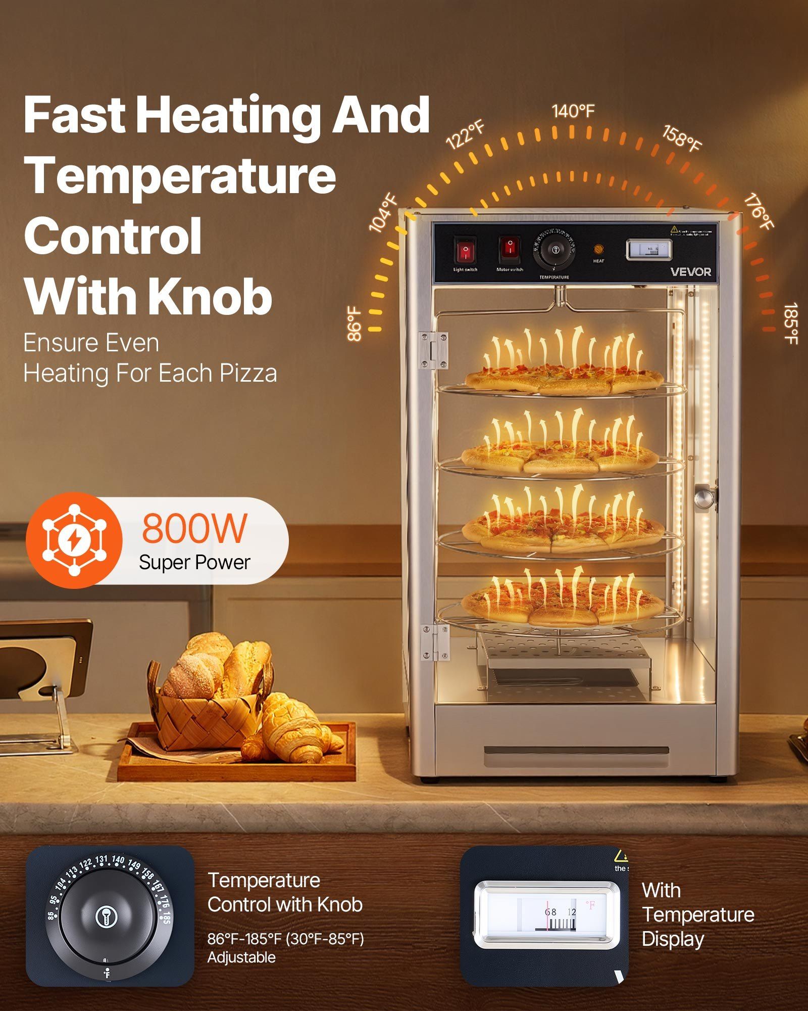 Food Warmer Display - Commercial Food Warmer Display, 4-Tier Pizza