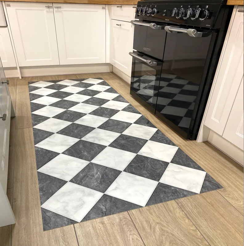 Commercial Kitchen Vinyl - Checkerboard Vinyl Runner Rug in Black