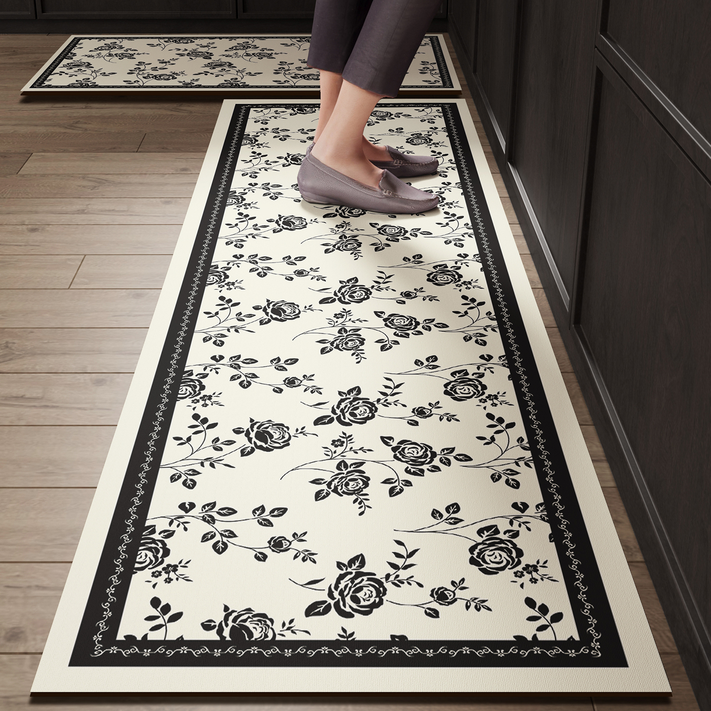 Commercial Kitchen Vinyl - Black Kitchen Rugs Waterproof Non-slip Vinyl