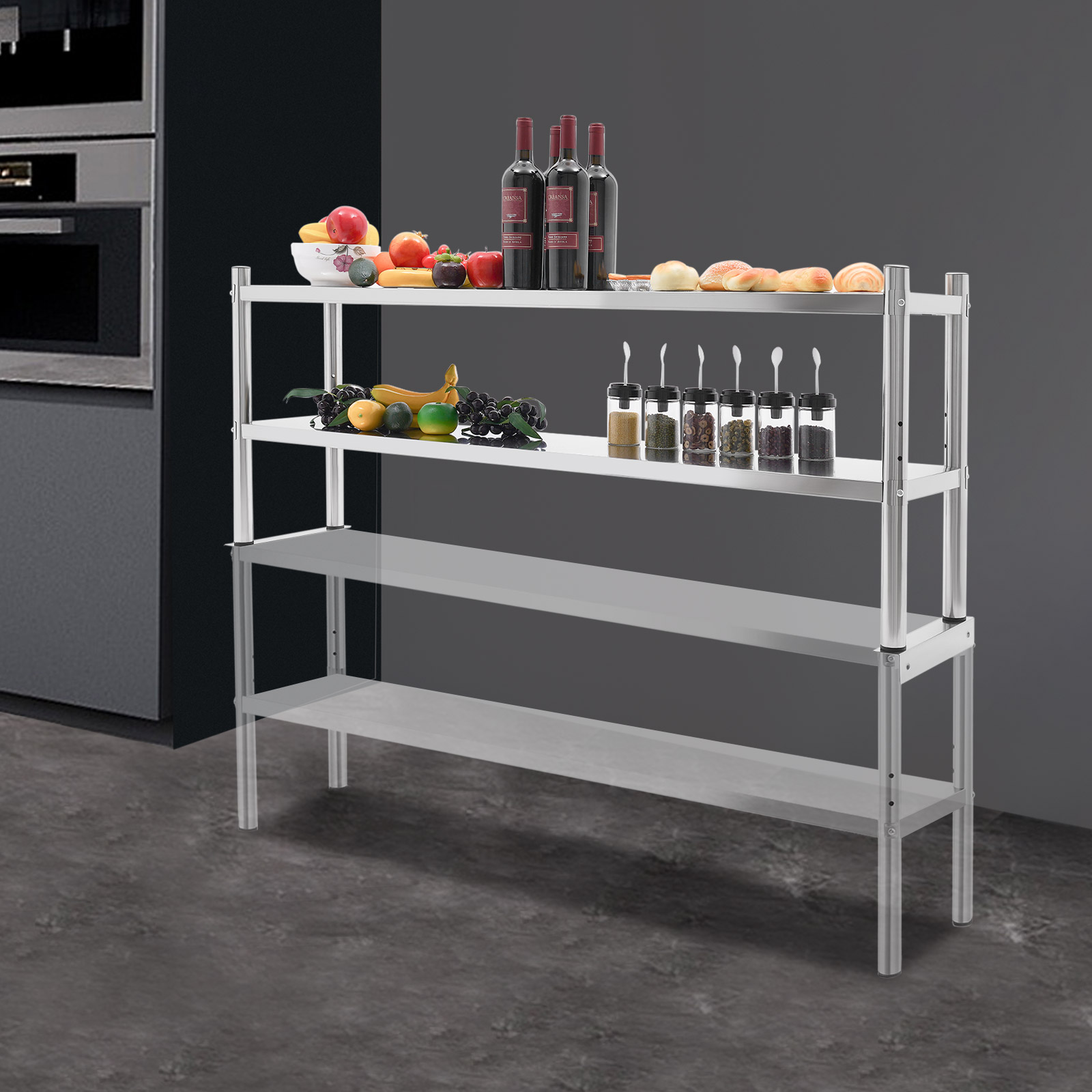 Commercial Kitchen Table - 2 Tier Stainless Steel Shelving, Stainless