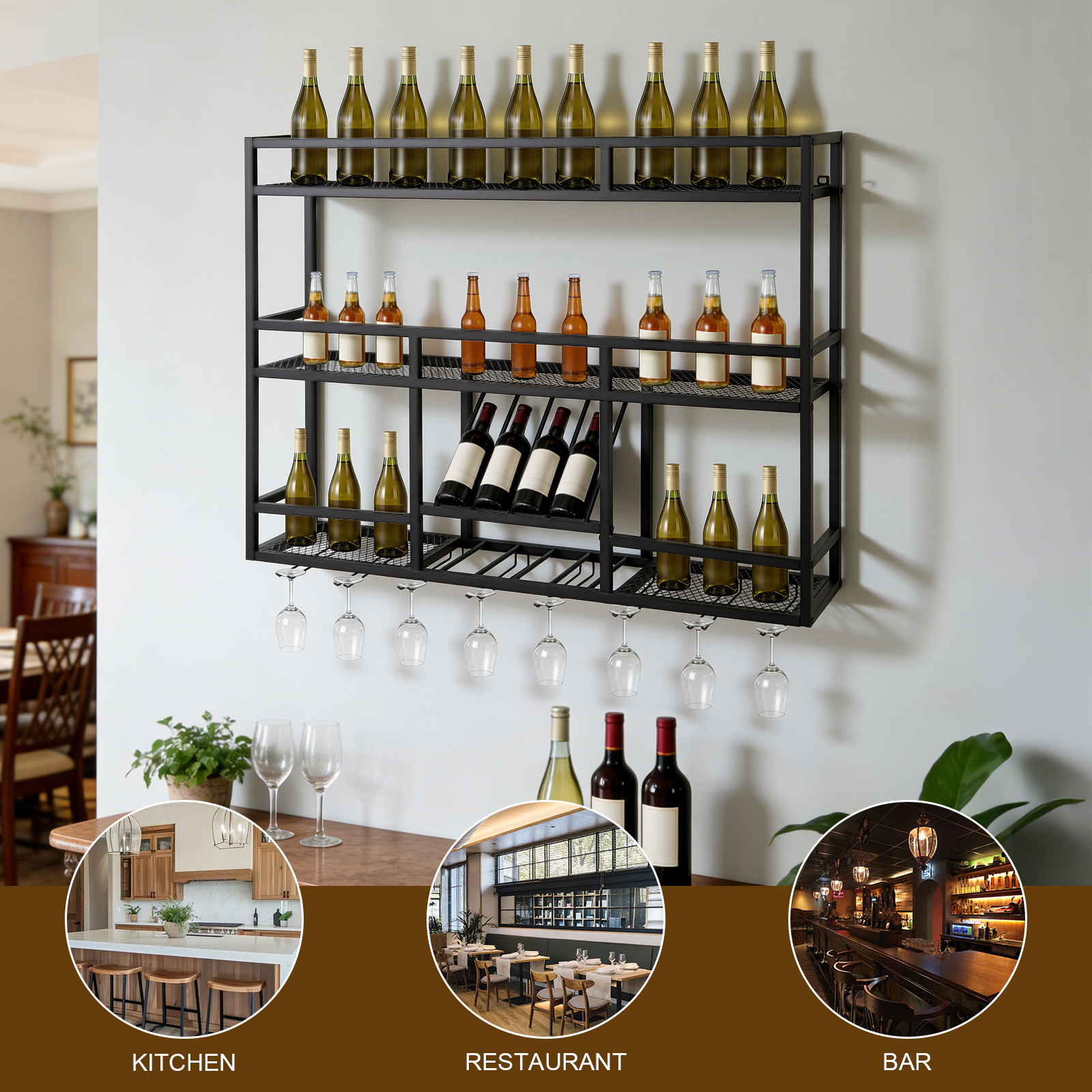 3 Tiers Wall Mounted Wine Rack - Commercial Kitchen Wall Shelves recensie en prijs