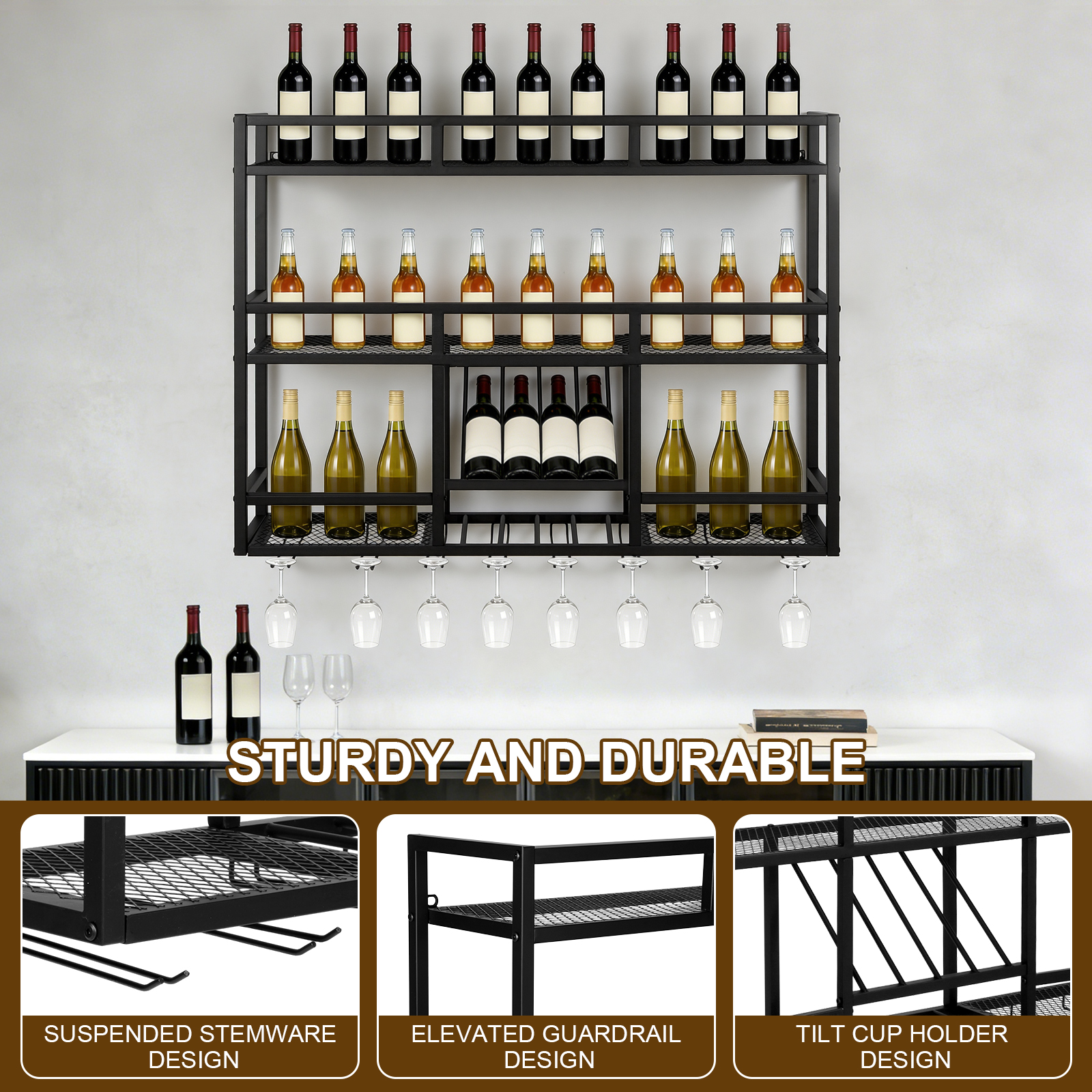 3 Tiers Wall Mounted Wine Rack - Commercial Kitchen Wall Shelves recensie en prijs