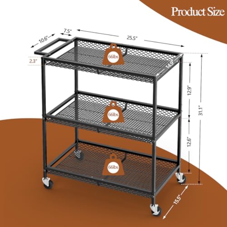 3 Tier Rolling Utility Kitchen - Commercial Kitchen On Wheels recensie en prijs