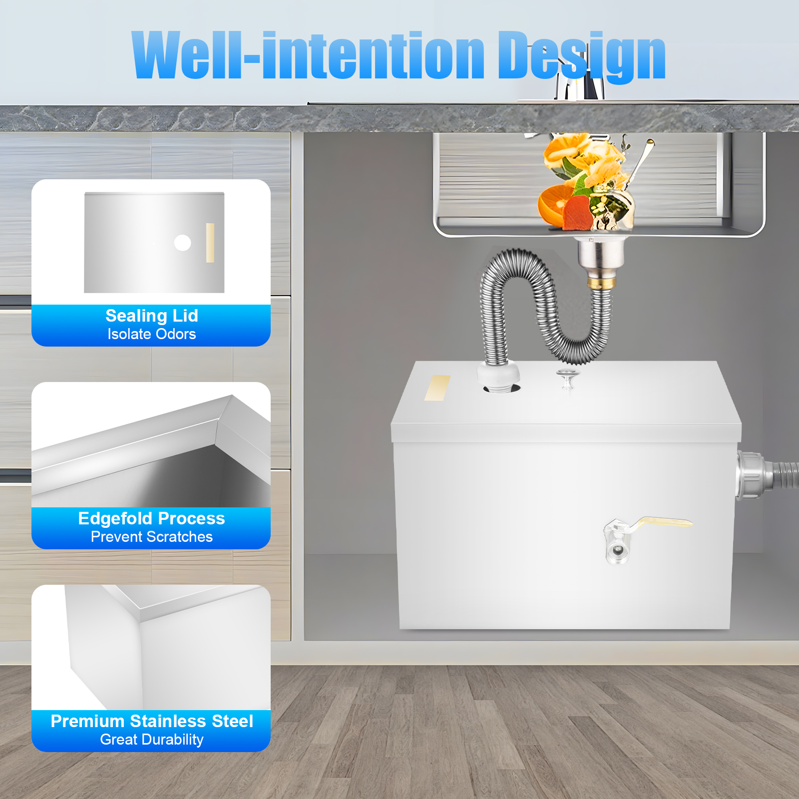 w/Drainage Pipe+Lid for Kitche - Commercial Kitchen Grease Interceptor recensie en prijs