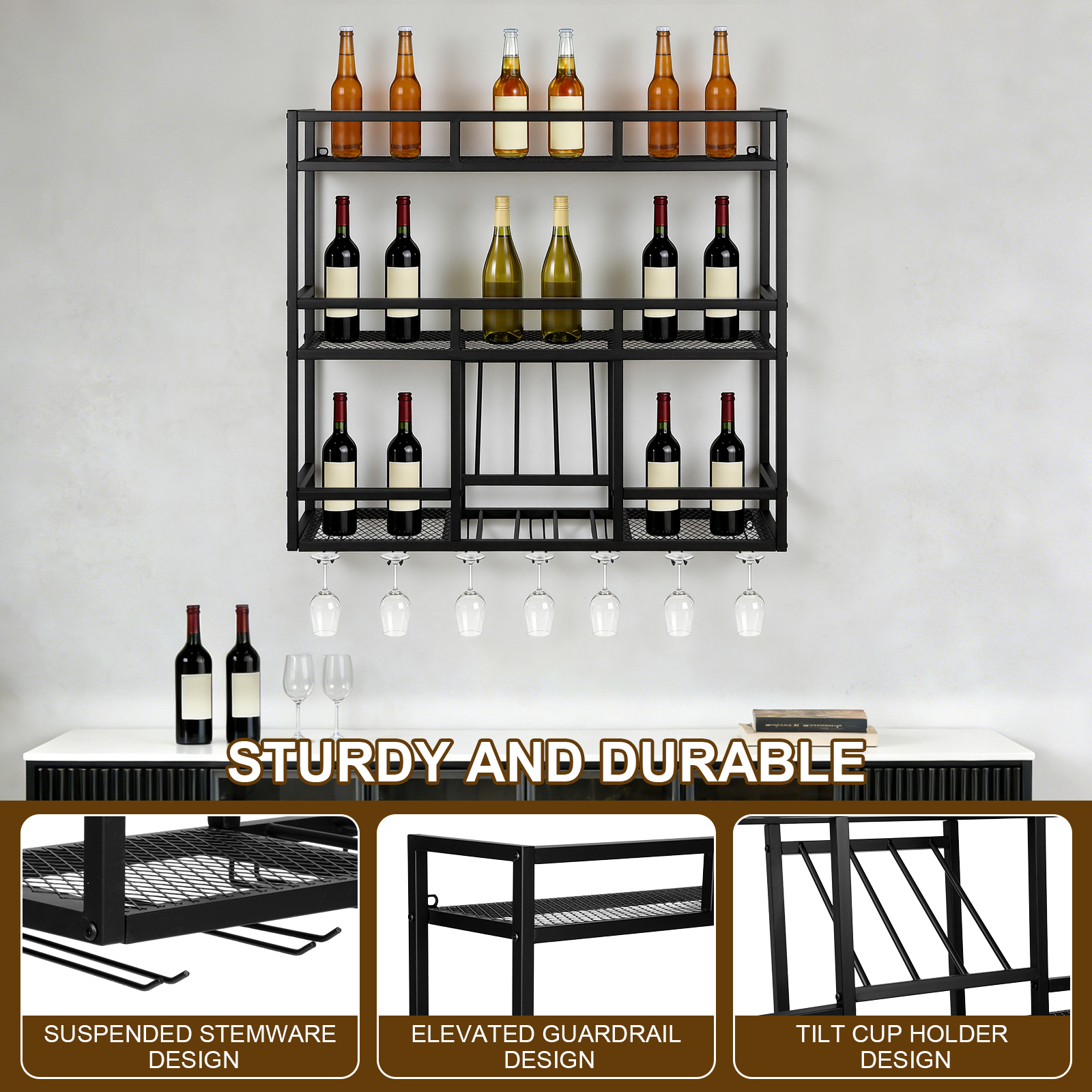 3 Tiers Wall Mounted Wine Rack - Commercial Kitchen Wall Shelves recensie en prijs